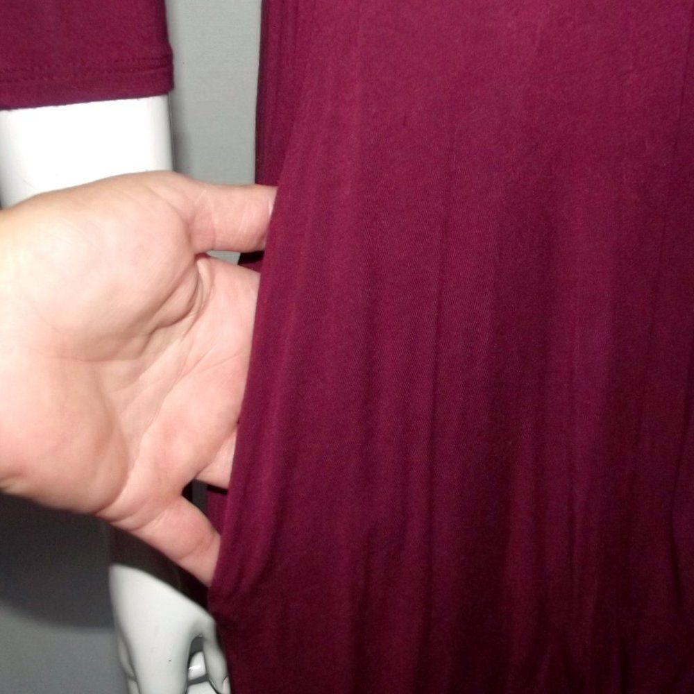 Lulus Jersey Swing Dress, S, Wine Red, 3/4 sleeve, Mini Length, Pockets - Picture 4 of 12
